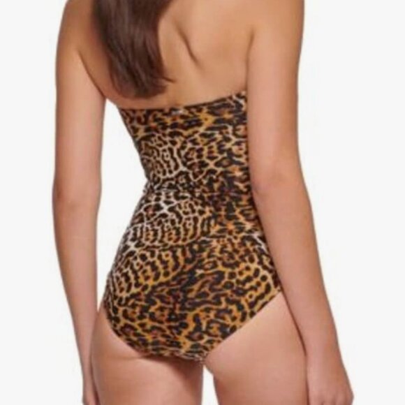 Calvin Klein Women's Leopard-Print Strapless Tummy-Control One-Piece Swimsuit - Picture 2 of 6